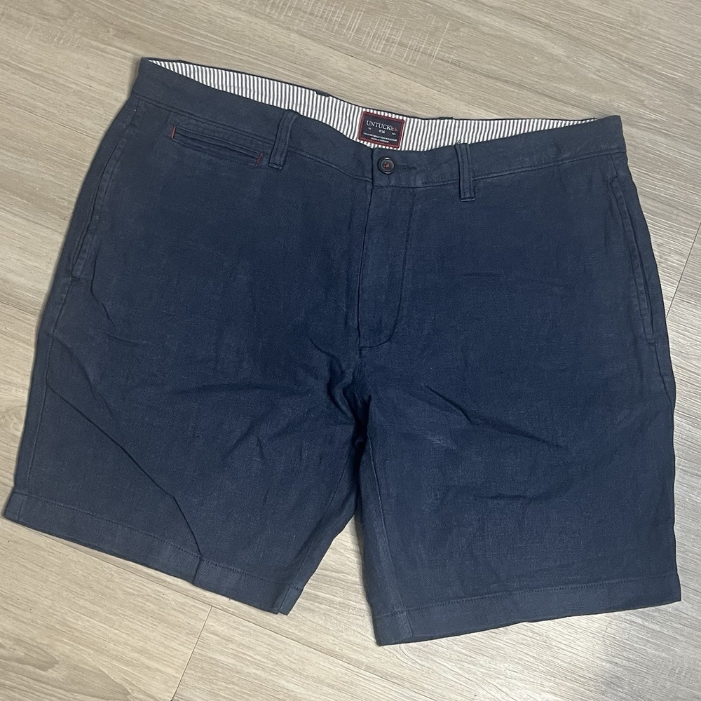 UNTUCKIT Shorts‎ Mens 36 Navy Blue 9" Inseam Linen Blend Chino Golf Performance
